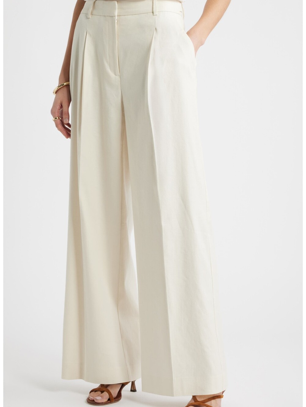 Nordstrom Pleated Wide-Leg Linen Blend Cream Trousers NWT